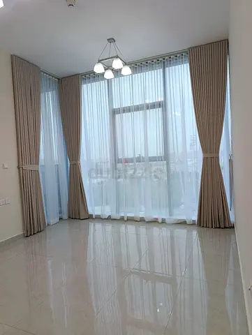 Beige Floor-to-Ceiling Curtains with Sheer Netting -