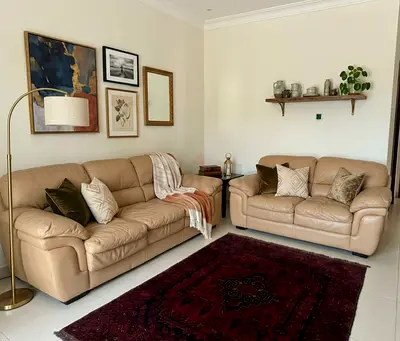 Beige Leather 3-seater and 2-seater Sofa Set