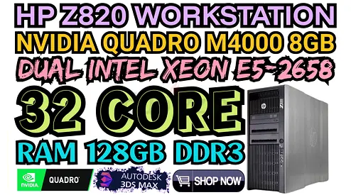 HP Z820 WORKSTATION 32 CORE 2 INTEL XEON E5-2658 RAM 128GB DDR3 NVIDIA QUADRO M4000 8GB DDR5
