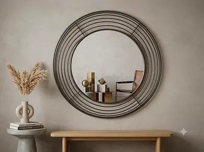 Large Round Decorative Wall Mirror (Metal Frame)