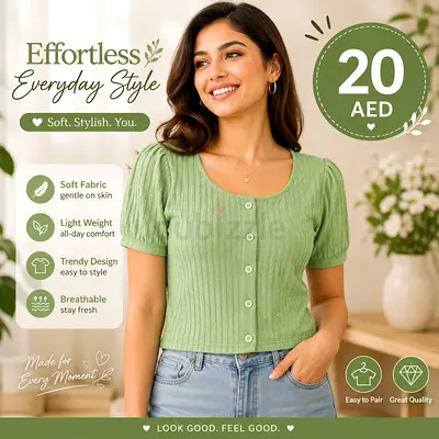 Green Ribbed Button-Front Short Sleeve Top
