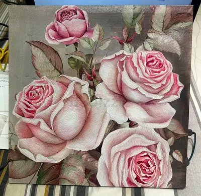 Framed Floral Rose Painting - Square Canvas Print 40cm x 40 cm