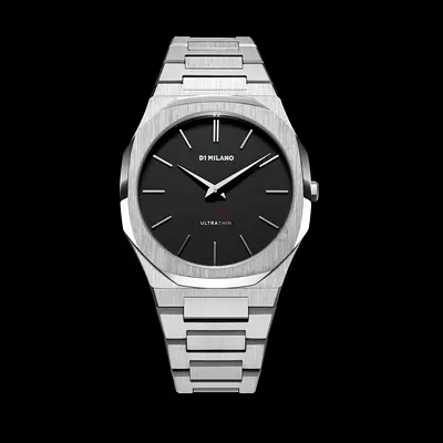 D1 Milano Ultrathin Stainless Steel Mens Watch - Silver/Black
