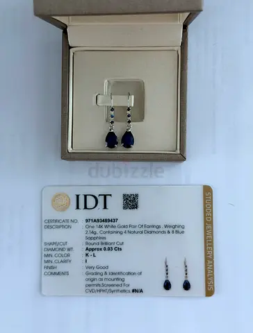 Natural Sapphire  Diamond Earrings 14K Gold