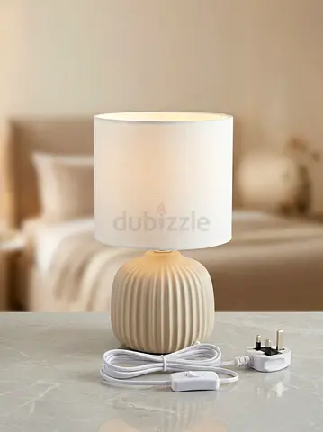 Ceramic Table Lamp with Fabric Shade - Neutral Beige
