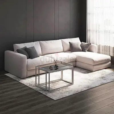 Soft velvet 3 seater cushion back sofa chaise