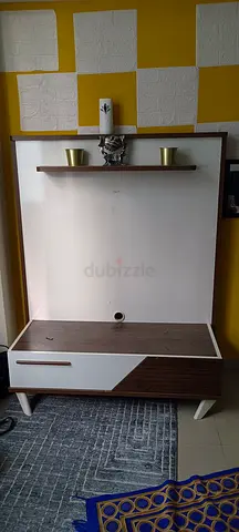 Compact TV Stand with Shelf and Storage - White  Wood Finish