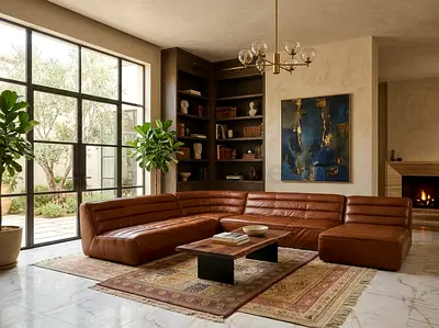 Marina Home Modern Brown Leather Sectional Sofa Set