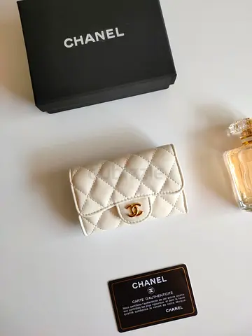 Chanel white CC Small Wallet with Box Card