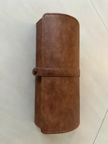 Brown leather watch roll travel case (holds multiple watches)