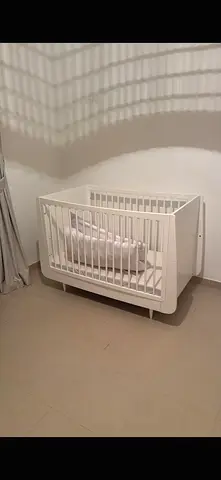 White Wooden Baby Crib - Modern Design, Good Condition