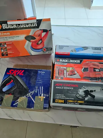 Used boxed angle grinders and power tools set - Black  Decker, Skil