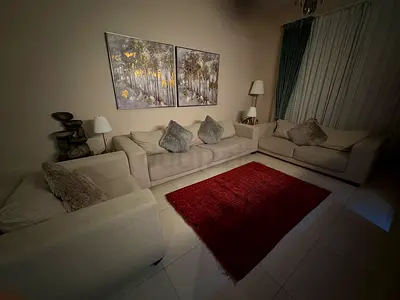Comfortable 3 Piece Fabric Sofa Set in Beige with cushions