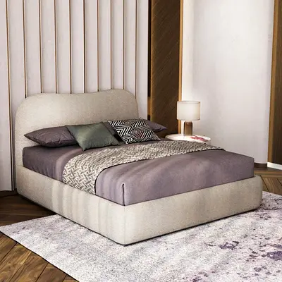 Light biege soft curved corners king thick bed