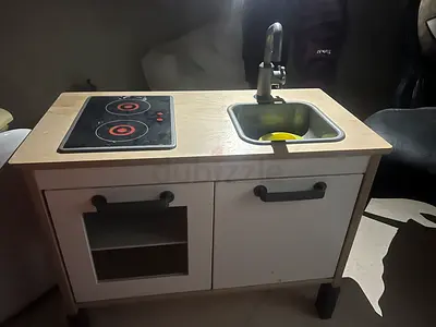 Wooden Play Kitchen with Sink and Stove - Good Condition