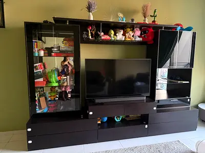 Dark Wood Entertainment Center / TV Unit with Shelves and Drawers