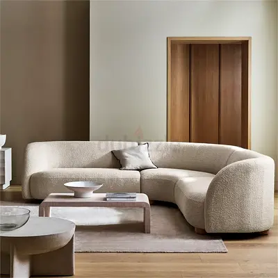 Curved Cream Bouclé 5-Seater Sofa — Modern Cozy Design
