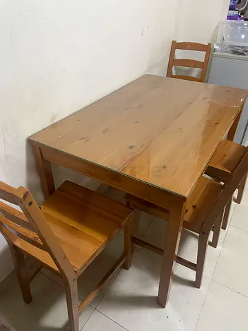 Solid Wood Dining Table with 4 Chairs - Natural Finish
