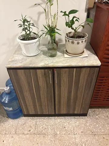 Modern Wooden Two-Door Storage Cabinet with Marble Top