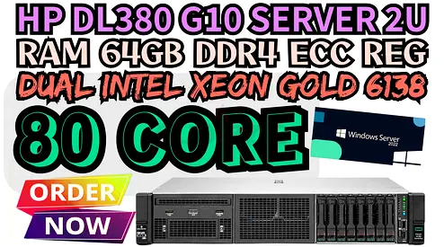 64GB RAM DDR4 HP PROLIANT DL380 G10 SERVER SSD DRIVE 1TB 80 CORE DUAL INTEL XEON GOLD 6138