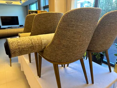 Set of 4 Upholstered Dining Chairs in Grey-Brown Fabric