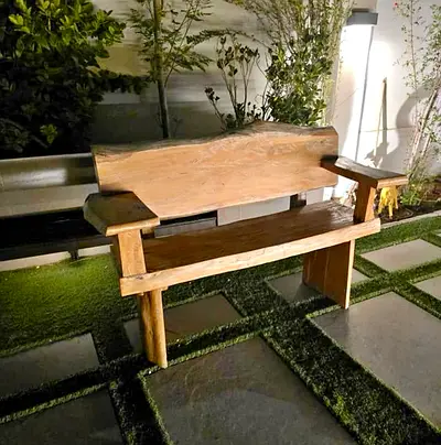 Solid Teak Live-Edge Outdoor Bench with Armrests