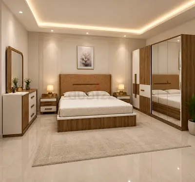 Modern Wooden Bedroom Set with Wardrobe and Dresser