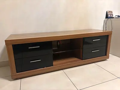 Wooden TV Stand / Entertainment Unit with Glass Shelves and Drawers