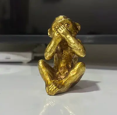 Small Gold-Colored Monkey Figurine (See-No-Evil) - Decorative Collectible