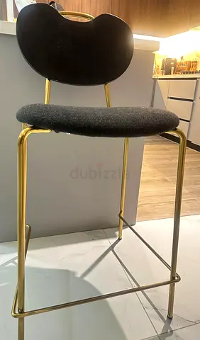 3 Gold-frame bar stool with black upholstered seat and back