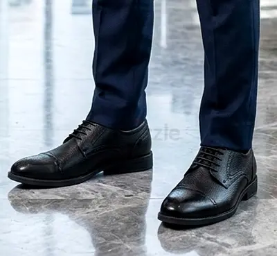 DESAI Mens Leather Cap Toe Brogue Oxford Shoes - Black