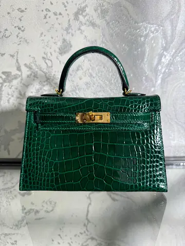 Hermes kelly mini crocodile premium quality in green color