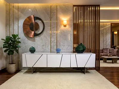 Ligne Roset Classic White Glossy Sideboard with Geometric Design