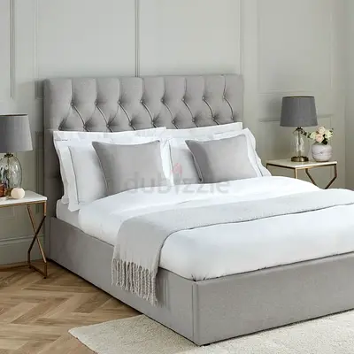 Grey Tufted Upholstered Bed Frame