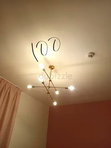 Modern brass ceiling chandelier - 8-arm mid-century style light