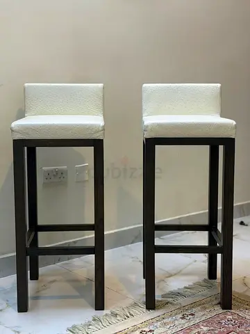 Meridiani Modern Wooden Bar Stools with White Pure Leather Bar Stools