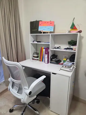 White Study Desk with Shelves and Ergonomic Chair - Good Condition
