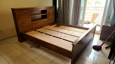 Solid Wood king Bed Frame with Headboard - Good Condition with mattress