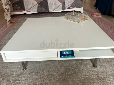 Modern White Glossy Square Coffee Table with Storage
