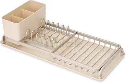 Brabantia SinkSide Compact Dish Drying Rack (Soft Beige), Space-Saving Countertop Dish Rack with Rem