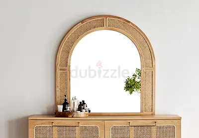 Rattan-style Arched Mirror only - Light Wood