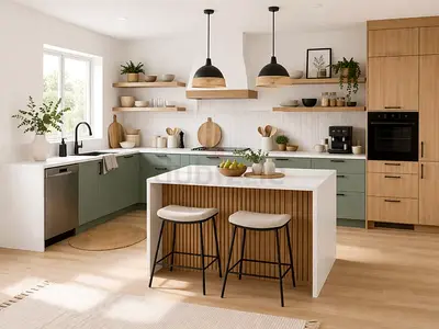Modern wooden kitchen island