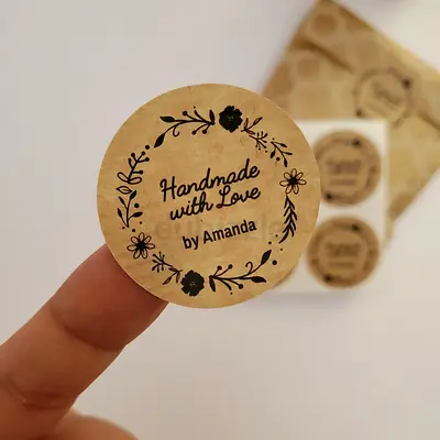 Pack of Kraft Handmade with Love Round Stickers