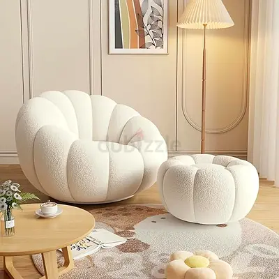 White Swivel Accent Chair with Ottoman 360°