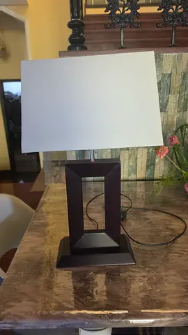 Modern Rectangular Table Lamp with White Shade and Dark Wood Base