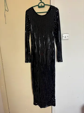 Black Sequin Long Sleeve Evening Dress