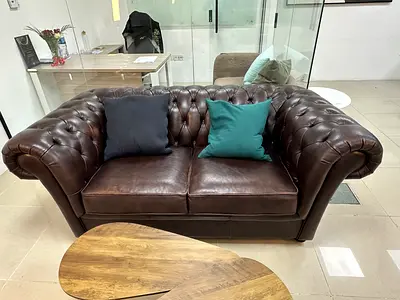 Genuine Leather Chesterfield 2-Seater Sofa - Dark Brown
