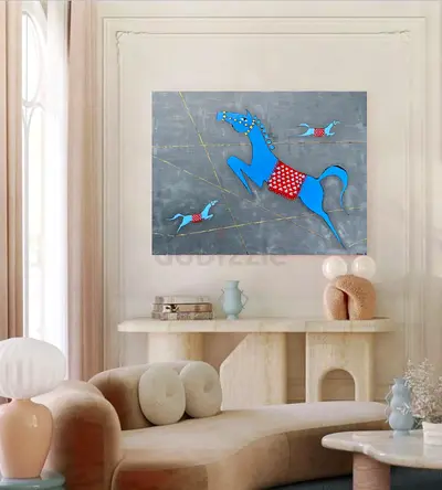 Hand-painted Blue Horse Wall Art - Modern Decorative Painting