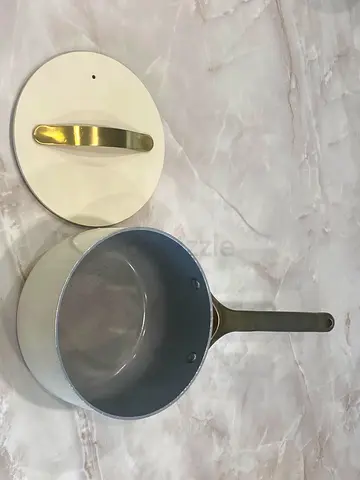Caraway Home 7-Piece Cream Ceramic Non-Stick Cookware Set with Gold Hardware - used