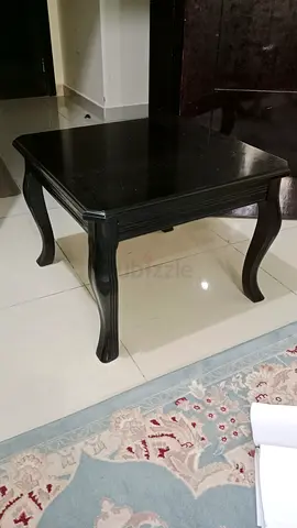 Solid Wood Square Coffee Table with Curved Legs - Black